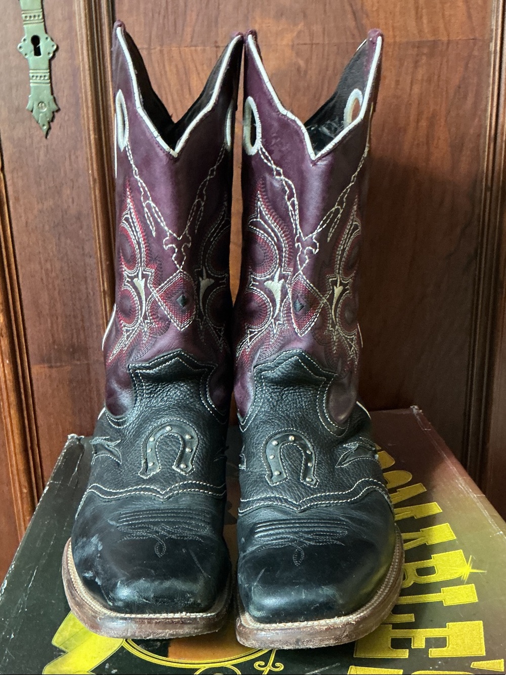 Indomable’s Men's Black & Burgundy Western Cowboy Boots